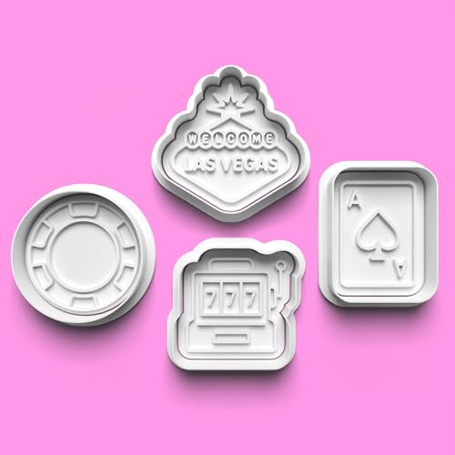 Set di formine per biscotti di Las Vegas, a forma di casinò, carte, dadi e slot machine per dolcetti per feste, pasticcini divertenti, serate di Las Vegas e decorazioni con fondente