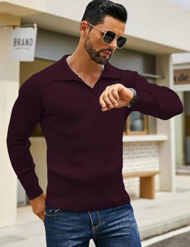 Image of DENIMHOLIC Men's Cotton Full Sleeve Collar Polo Sweater for Men, Rib Knitted Sweaters for Men Winter Sweater for Man