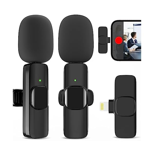 2 Pack Wireless Lavalier Microphone for iPhone, Professional Lapel Mics, Wireless Mic Plug-Play, Lapel Microphone for Video Recording Interview Vlog YouTube TikTok(for iPhone 14 and Below)