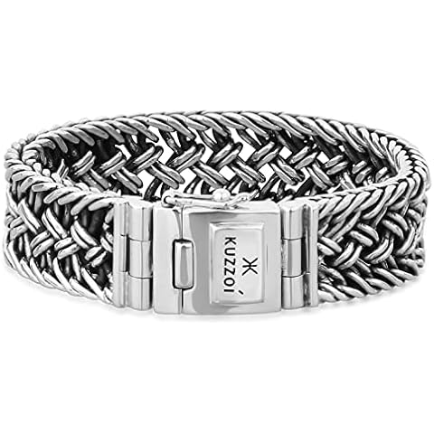 KUZZOI 925 Sterling Silver Round Byzantine Bracelet for Men, length 7,48 inch, width 0,78 inch, 3.39 oz Cover