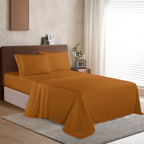 Image of Elegant Comfort 1500 Premier Hotel Quality 4-Piece Bed Sheet Sets, Deep Pockets - Luxurious Wrinkle Free & Fade Resistant, Queen, Bronze