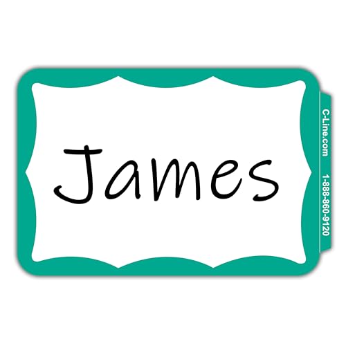 C-Line Pressure Sensitive Peel and Stick Name Badges, Green Border, 3.5 x 2.25 Inches, 100 per Box (92263)