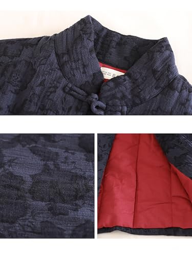 LZJN Women's Chinese Frog Button Long Trench Coat Quilted Lightweight Jacquard Jacket with Pocket3