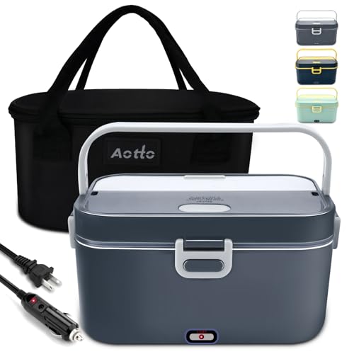 Image of Aotto Electric-Lunch-Box-Portable-Food-Warmer: 90W Heated Lunch Box for Adults 2L Stainless Steel Fast Heating Food Heater for Car, Truck, Work, Travel,12/24/110V Lonchera Electrica Portatil, Grey