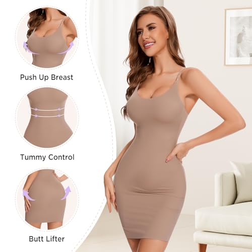 Image of Shapewear Slip Dress for Women Under Dress Full Slip Tummy Control Dress Slips Seamless Body Shaper Cami