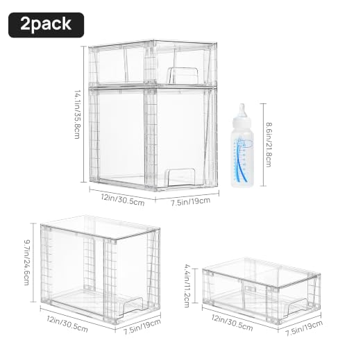Image of Vtopmart 8 Pack Clear Stackable Storage Drawers, Pull-Out Organizers, 4 Tall and 4 Small for Under Sink, Pantry, Bathroom, Closet and Kitchen Cabinets