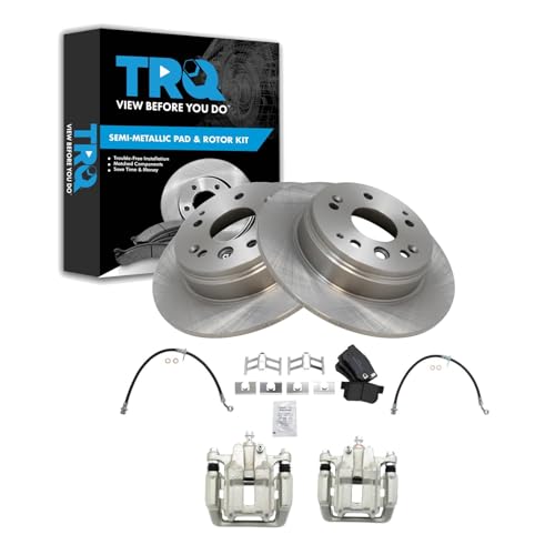 Image of TRQ Rear Brake Pad and Rotor Set Semi Metallic Rotors Calipers Hoses | For 2003-2011 Honda Element