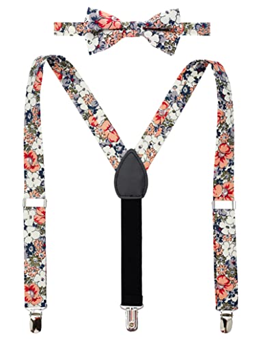 Belluno Boys' Floral Suspenders And Bow Tie Set, Pre-Tied Cotton Bowtie For Kids From Toddlers To Teens #TOP12