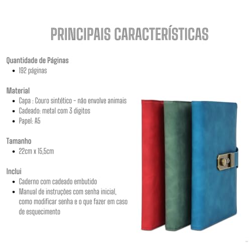 LUMAI Caderno com Cadeado, Folhas em Branco Sem Pauta, Diário com Fechadura Secreta, Ideal para Cria
