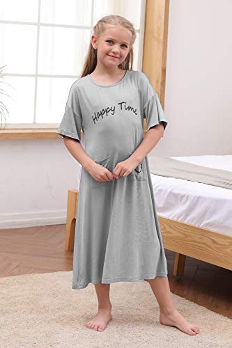 Gorlya Girl's Half Sleeve Nightgowns Printed Nightshirts Cute Lounge Sleepwear Dress For 4-14T Kids (Gor1052, 6-7Y, Gray) #TOP4