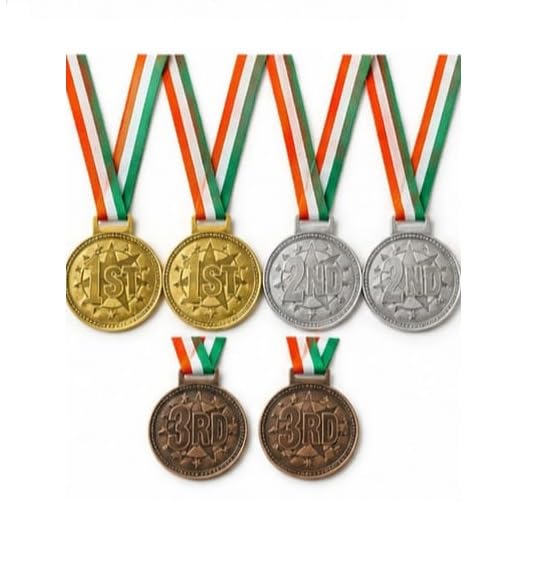 Pack of 6 Award Medals Combo (2 Gold, 2 Silver, 2 Bronze) with Neck Ribbons | Olympic Style Metal Winner Medals for Sports, School Events, Competitions, Academics (mdl1)-picture-11