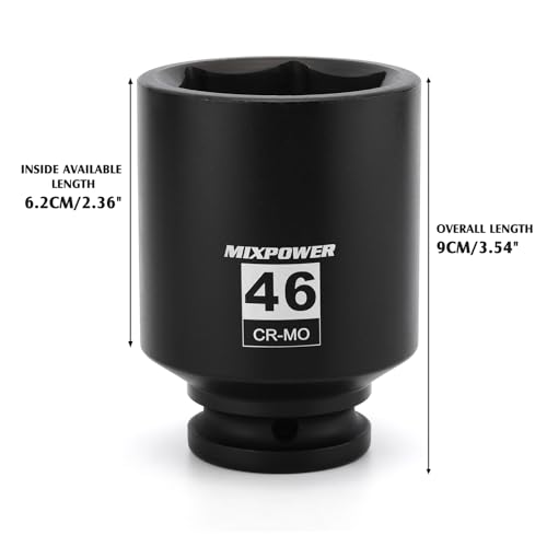 Image of MIXPOWER 3 /4 inch Drive Deep Impact Socket, 46mm, CR-MO, Metric, 6 Point, Axle Nut Impact Grade Socket for Easy Removal