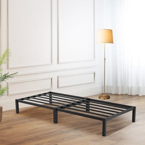 buybyroom Marco de cama de metal para cama individual de 90 cm – Marco de cama de hierro resistente, ideal para dormitorios pequeños y compactos (90 x 190 x 25,5 cm, negro)