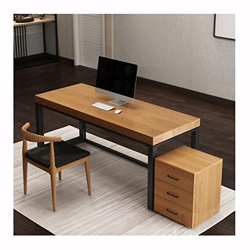 SXZenSpace Escritorio de Oficina en casa de Madera Maciza con cajonera de 3 Niveles y sillas, Patas de Metal y Tablero de Pino de 5 cm.