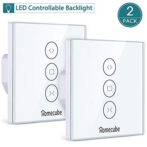 Rolladen Zeitschaltuhr,Homecube Smart Vorhang Schalter,WiFi Rolladenschalter,Smart Jalousien Schalter mit Touch Panel, Alexa und Google Assistant,APP Fernbedienung und Timing Funktion (2 Pack)