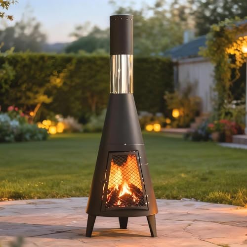 steladomus Chiminea Outdoor Fireplace, Portable Fireplace Chimenea with Mat and Poker. Wood Burning Fire Pit for Patio Garden Camping Heating and Ambiance