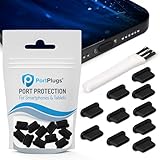 PortPlugs USB-C Dust Plugs – Compatible with iPhone 15/16/17 & Air, iPad Pro/Mini, MacBook Pro/Air, Galaxy S25-S8, Pixel, Kindle, Android & USB-C Devices – Port Covers & Protectors, Brush (10-Pack)