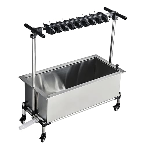 Carrito de limpieza móvil con cubo y ruedas de acero inoxidable para fregadero, carrito de limpieza para el hogar con 16 ranuras y 20 ganchos para soluciones de limpieza eficientes