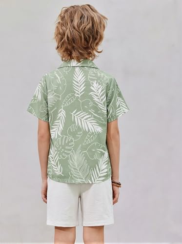 Image of Arshiner Boys 2 Pieces Summer Beach Outfits Short Sleeve Button Down Shirts and Shorts Vacation Texture Sets for Kids