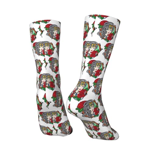 Roses and Girls Unisex socks Unique mid calf socks Outdoor casual sports sock White2