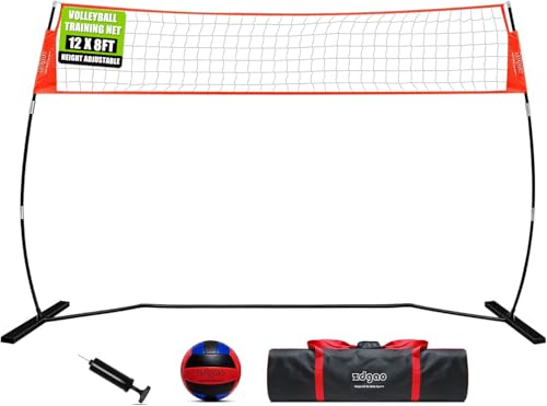 12FT Portable Volleyball Net Set with Height Adjustable Poles for Backyard