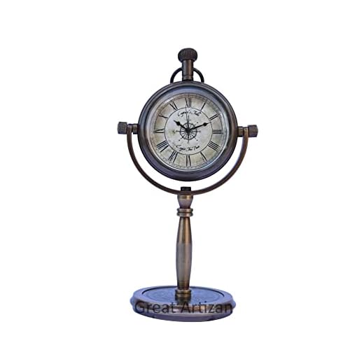 Antique Brown Nautical Small Desk Clock for Decoration, Office and Living Room, Vintage Look Victorian Table Clock.