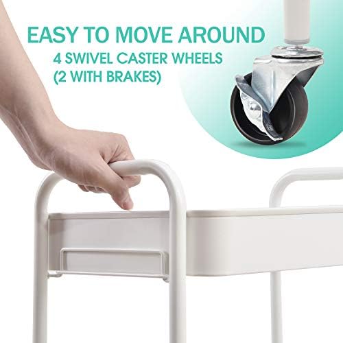 kingrack 3-Tier Rolling Cart, Metal Storage Trolley with Lockable Wheels,Mobile Storage Cart Rack Shelves for Office,Bathroom,Classroom,Kitchen Serving Trolley Utility Cart No Screws Assemble White