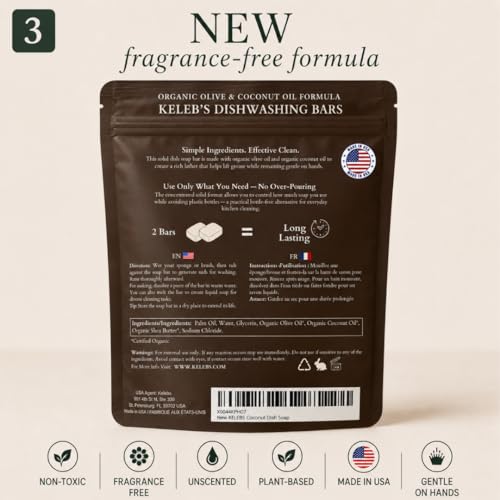 Image of KELEBS Coconut Dish Soap Bar - Organic, Pack of 2 - (3.5 oz each), Skin-Safe, Non-Toxic, Sustainable Kitchen Soap - Zero Waste