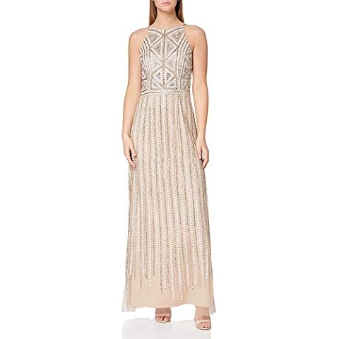 Amelia Rose Women's Strappy Embellished Maxi Dress Cocktail, Tan, 12 Cover