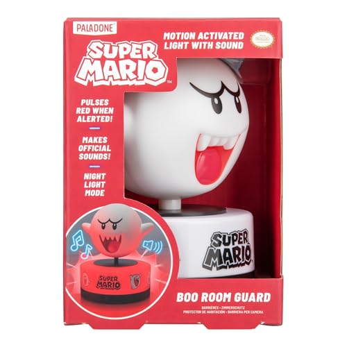 Paladone Super Mario Boo Bewegungsmelder, Raumwächter und Nachtlicht, offiziell lizenzierte LED-Lampe und Sicherheitsalarm von Nintendo für Kinderzimmer, Teenager und Zuhause, Geschenkidee