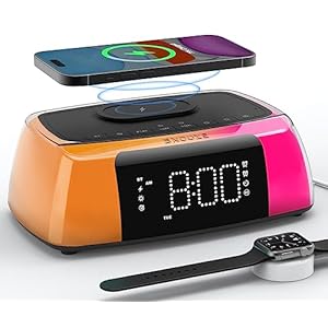 Réveil Numérique avec 2 Alarmes, Réveil Lumineux avec Haut-parleurs Bluetooth & Chargeur sans Fil, Horloge Numérique LED avec Snooze, Aide au Sommeil, Minuterie et 0-100% Dimmable pour Chambre Bureau