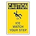 Produktbild OSHA Warnaufkleber, Aufschrift Caution Ice Watch Your Step, englischer Text und Symbol, gelb, Vinyl, 25,4 x 17,8 cm