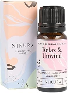 Nikura Relax & Unwind Essential Oil Blend - 10ml | Made from Bergamot, Lavender, Lemongrass | for Relaxation, Aromatherapy, Diffusers, Soap Making, Candle Making | Vegan & UK Made