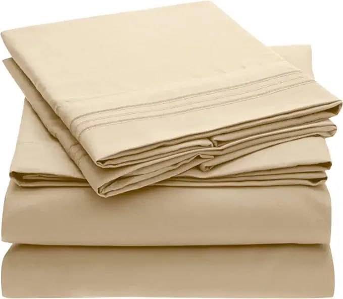 2100 Series Egyptian Comfort Sheet Set - 6 Piece, Deep Pocket, Soft & Breathable, Wrinkle-Resistant (Beige, Queen (U.S. Standard))
