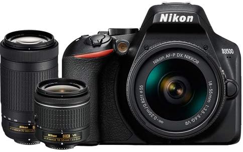 Nikon D3500 24.2MP DSLR Camera with AF-P 18-55mm VR Lens & 70-300mm Dual Zoom Lens Kit 1588 (Renewed) with 16GB Accessory Bundle