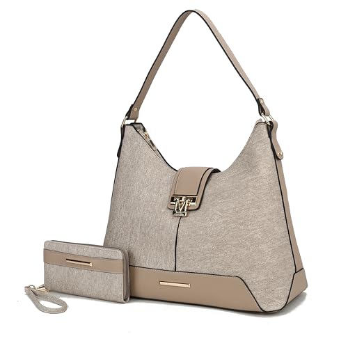 MKF Collection Hobo Bag für Damen & Handgelenk-Geldbörsen-Set, veganes Leder, Handtaschen-Set, Schultertaschen von Mia K, Cb Graciela Denim-Beige, 16.5 x 13 x 6 inches