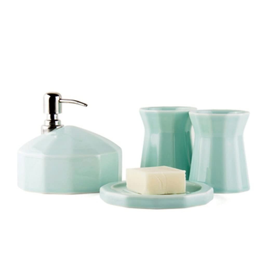 Kitchen Soap Dispenser Soap Dispenser Set Household Ceramic Soap Dispenser Wash Mouth Cup Soap Dish Wash Four-piece Set Handsoaps Dispenser(A)