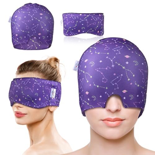 my novel things Migraine Relief Cap Gel Cooling 2 Pack Set Headache Relief with Hot/Cold Ice Cap Instant Headache Relief Reusable Ice Pack for Stress Sinus Relief Migraine Mask Gift for Women Man