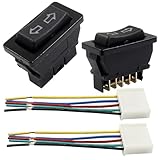 Coufce 2Pcs 5 Pin Car Window Switch, 12V 20A Double Arrow Pattern Control Power Window Lift, Automobile Car Power Window Master Switch with Wiring(Blue Light)