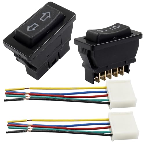 Coufce 2Pcs 5 Pin Car Window Switch, 12V 20A Double Arrow Pattern Control Power Window Lift, Automobile Car Power Window Master Switch with Wiring(Blue Light)