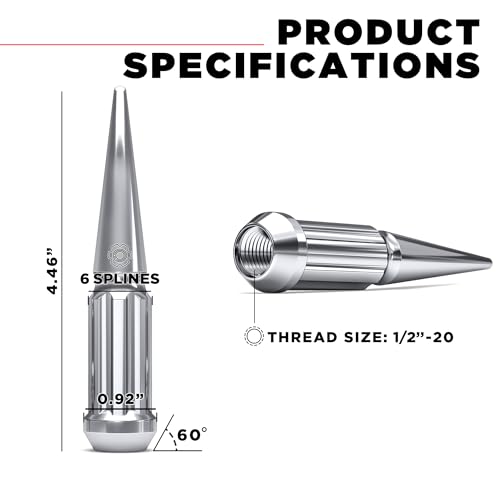 Image of White Knight 3804XL-33AM Chrome 1 /2 inch-20 1-Pc Spline Spike Lug Nut Set with Extra Spline Spike, 33 Pack