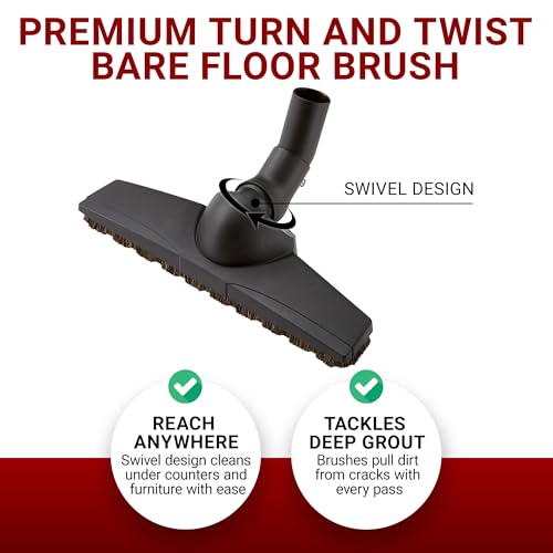 Image of Drainvac Broan-NuTone CT158 Premium Floor Brush with Bristles - 13-Inch Wide, Central Vacuum Accessories, Turn & Twist Swivel Design, Perfect for Tile & Hardwood Floors, Fits Broan-NuTone Wands
