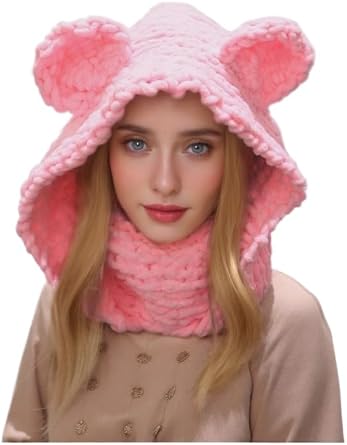 Y2K Bear Ear Knitted Beanie with Neck Warmer