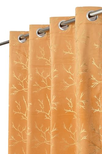 Panipat Textile Curtain Heavy Velvet Fabric Room Darkening Curtains 12 Feet for Long Door, Gold, Single Piece