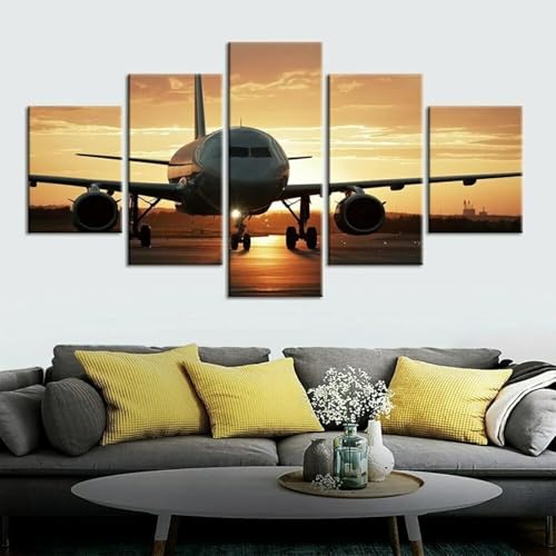 Impression Sur Toile 5 Panneaux Muraux Avion Cadre 100 X 50 Cm Décoration Maison Moderne