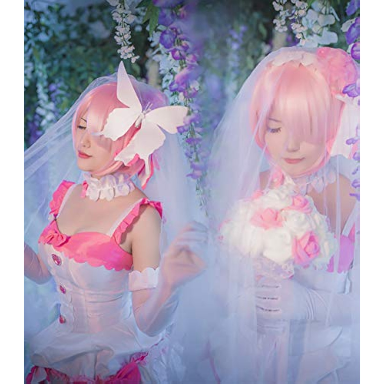 [milky time] ウィッグ付き Re:ゼロから始める異世界生活 リゼロ レム ラム コスプレ ハロウィン 仮装 花嫁 ウェディング (ラム) 詳細画像3