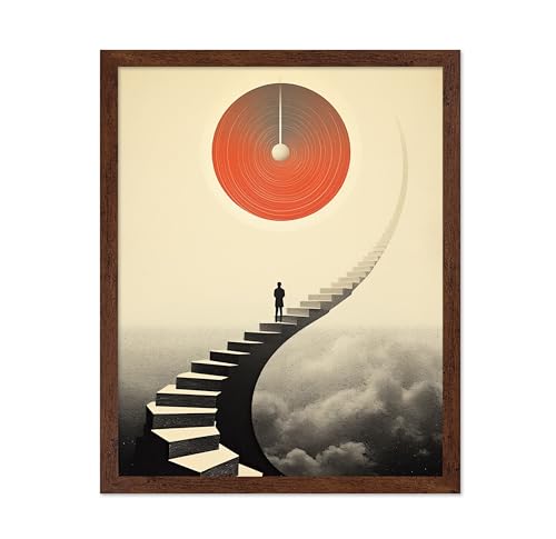 Poster Master Stairway Print - Psychedelic Poster - Avant Garde Art - Monumental Wall Design - Gift for Men & Women - Surreal Decor for Office, Living Room or Bedroom - 16x20 Brown Framed
