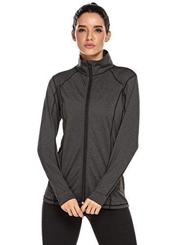 ELESOL Women's Running Jackets for Women Long-Sleeve Full-Zip Yoga Jacket Black S