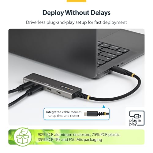 Hub USB-C 10Gbps 4 Puertos StarTech 309B-USBC-HUB Multipuerto Tipo C con Carga PD 100W 4