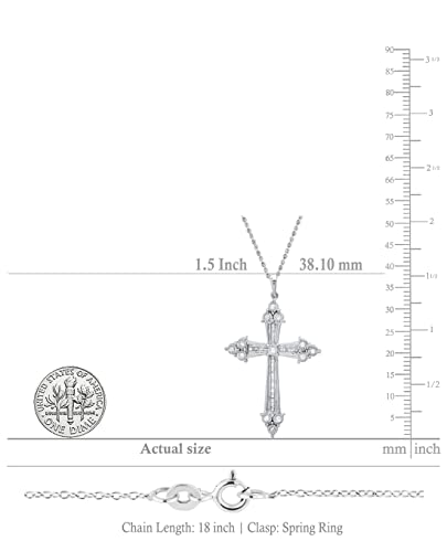 Dazzlingrock Collection 0.25 Carat (ctw) Round & Baguette White Diamond Ladies Cross Pendant 1/4 CT, Sterling Silver3